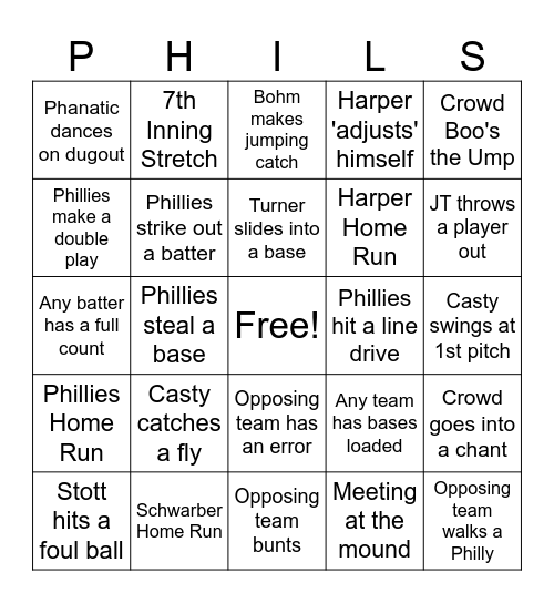 PHILLIES BINGO Card