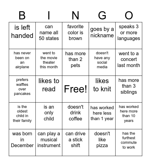 Find a coworker who.. Bingo Card