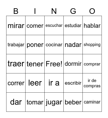 6th spanish verbs Bingo Card