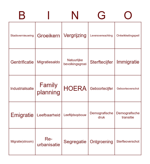 Bingo H7 Bingo Card