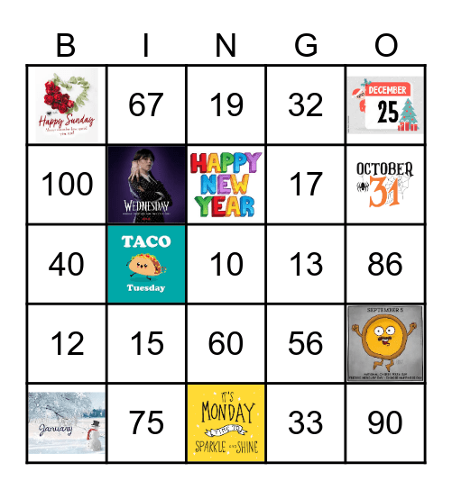 Números / Días / Meses Bingo Card