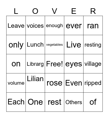 theme Bingo Card