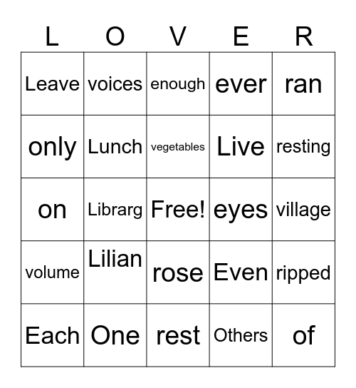 theme Bingo Card