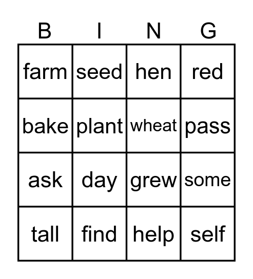 The Little Red Hen Bingo Card