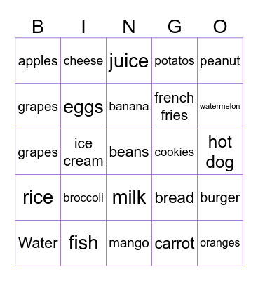 FOOD FOOD FOOD FOOD FOOD FOOD FOOD Bingo Card