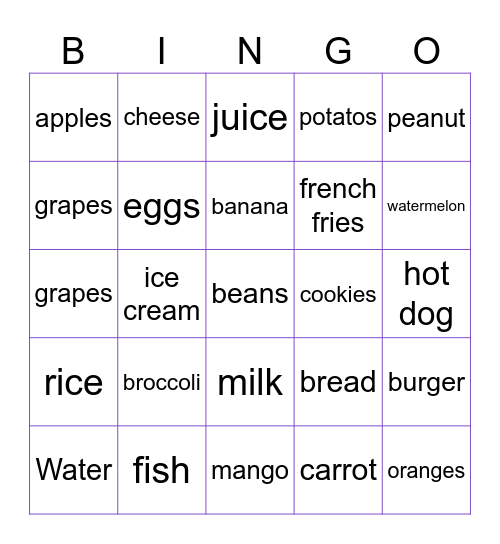 FOOD FOOD FOOD FOOD FOOD FOOD FOOD Bingo Card