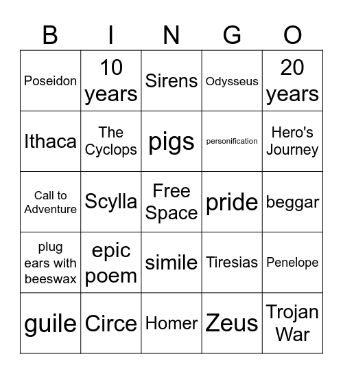 The Odyssey Bingo Card