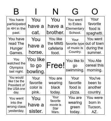 Getting to Know Each Other Bingo Card