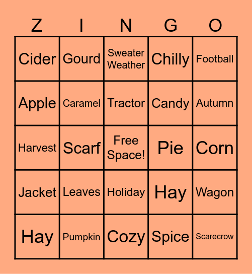 Fall Fun! Bingo Card