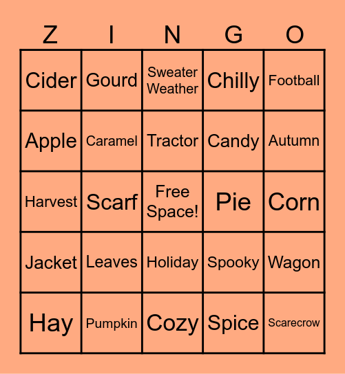 Fall Fun! Bingo Card