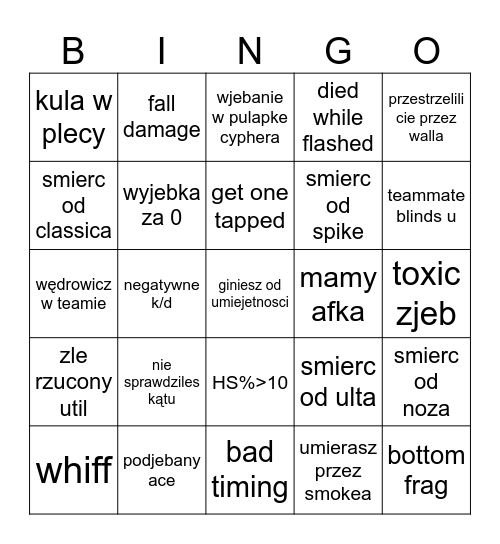 zjebane valo Bingo Card