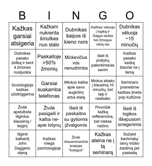 2024 Rudens Semestras Bingo Card