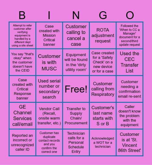 CEC CSA Bingo Card