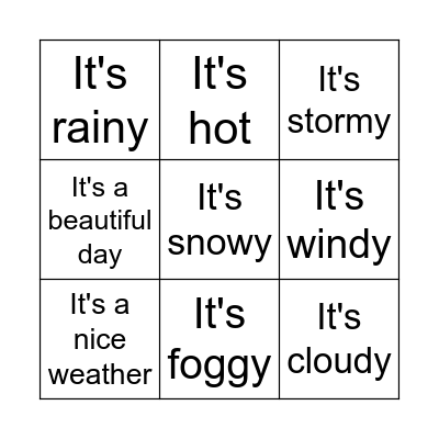 Weather Bingo Card