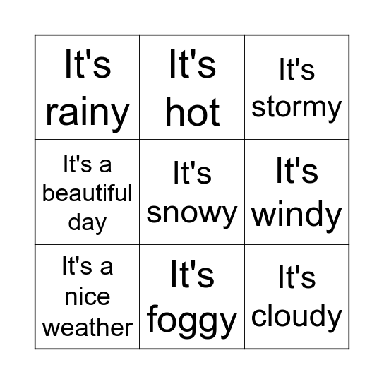 Weather Bingo Card