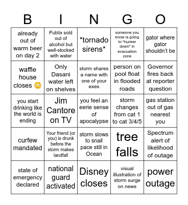 Hurricane Milton Bingo Card