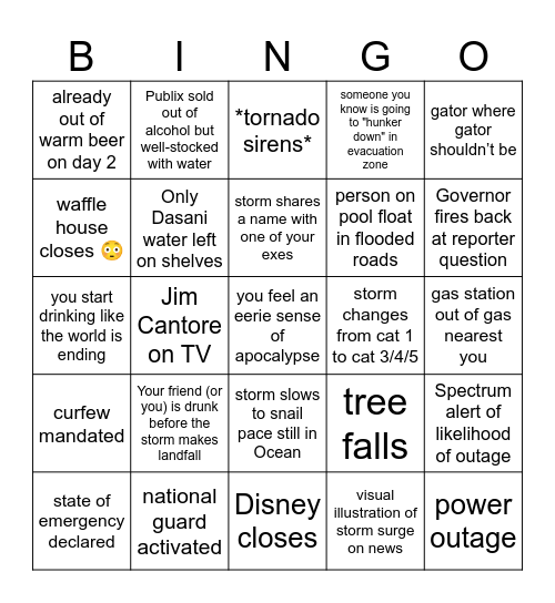 Hurricane Milton Bingo Card