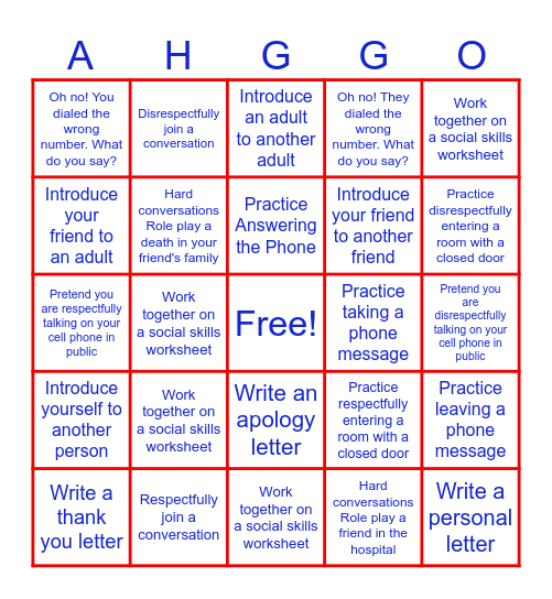 Etiquette AHG-Go Bingo Card