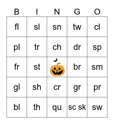 Blends and Digraphs Bingo Card