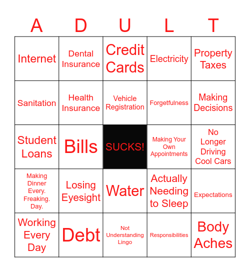 Being An Bingo Card
