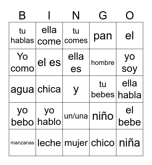 Duolingo Intro Unit Bingo Card