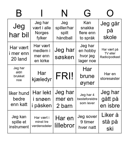 Bli kjent Bingo Card