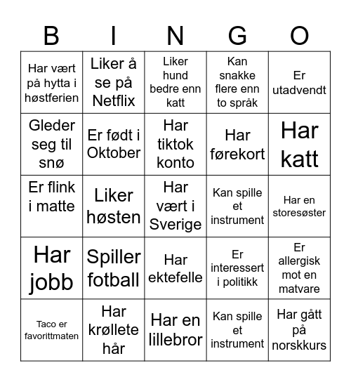 Menneskebingo Card