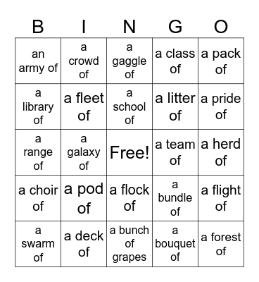 Collective Nouns Bingo Card