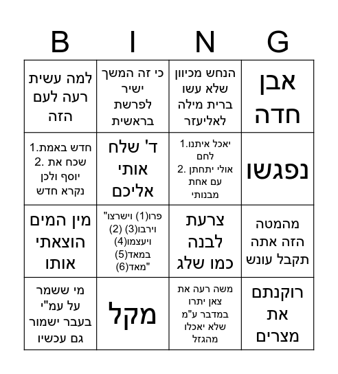 בינגו מפרשת שמות Bingo Card