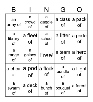 Collective Nouns Bingo Card