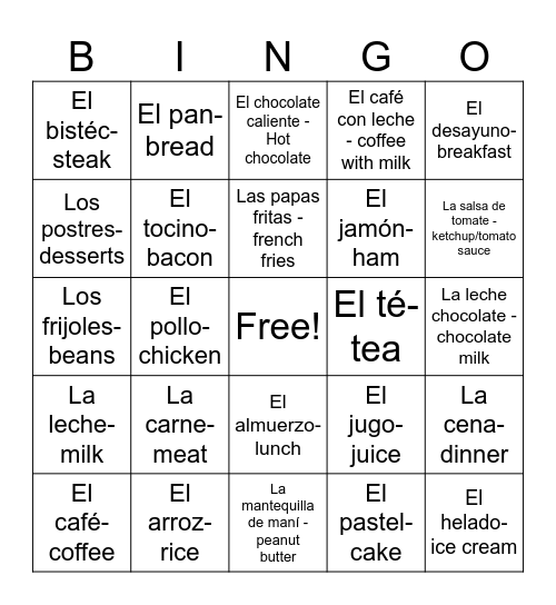 Spanish Bingo Card