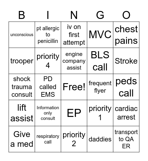 EMS Bingo Card