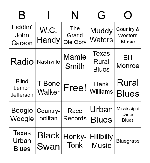 Early Music of the South Bingo Card