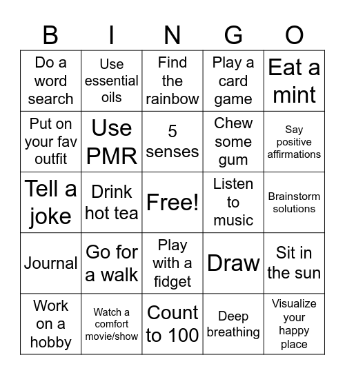 Coping Skills Bingo Card