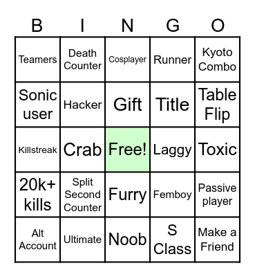 The Strongest Battlegrounds Bingo Card