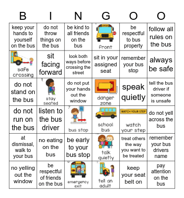 Bus Safety Bingo Card