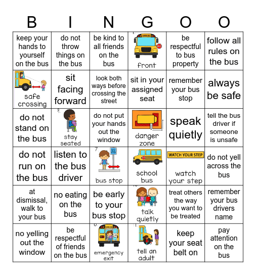 Bus Safety Bingo Card