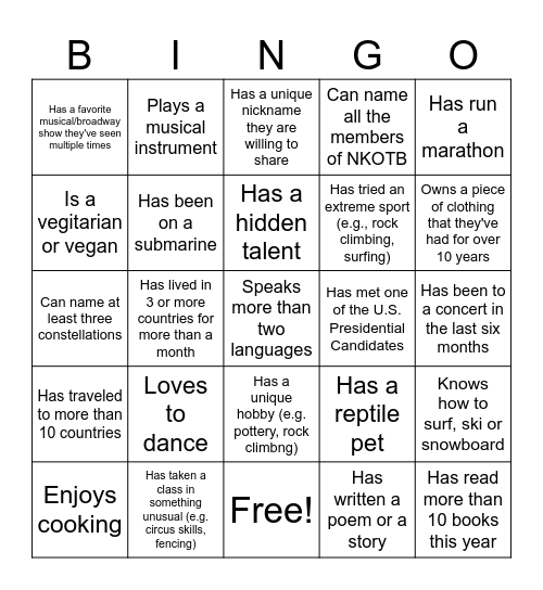 Alts Human Bingo Card