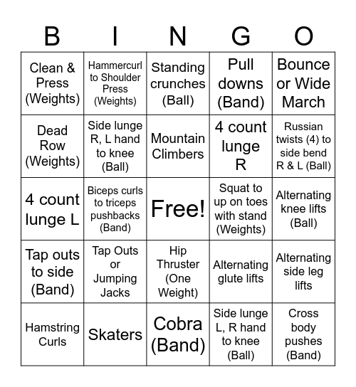 Halloween Workout Bingo Card