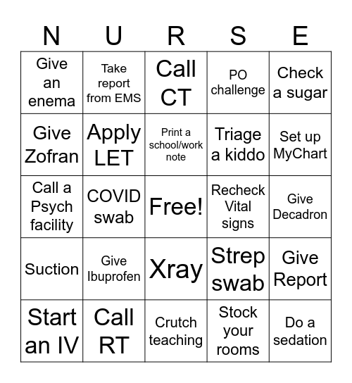 ER Nurse Week Bingo Card