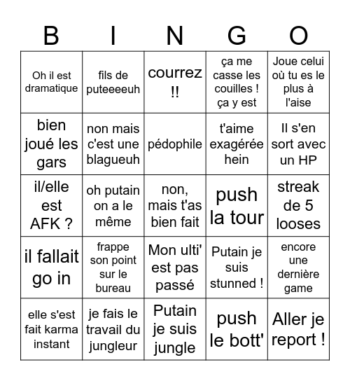 BINGO LOL ENTRE POTE Bingo Card