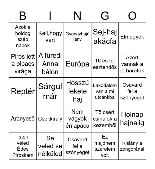 Zenés Bingó Bingo Card