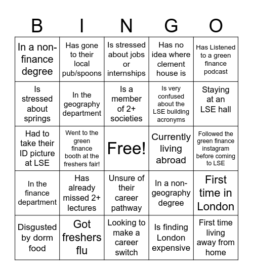 Green Finance GIAG! Bingo Card