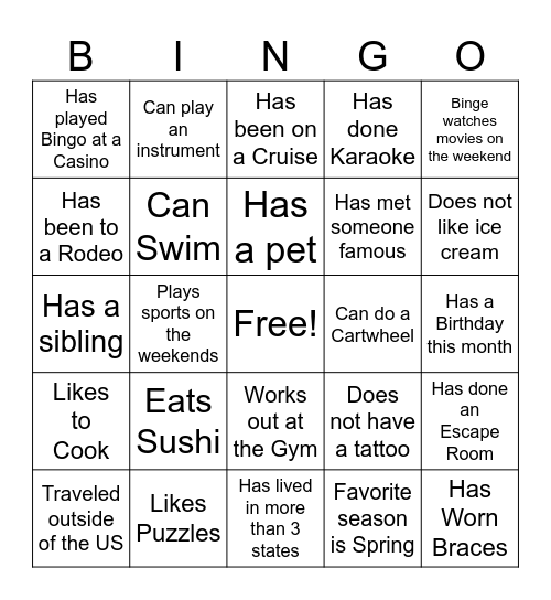 Team Building Workshop Bingo Card