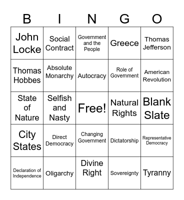 Types of Government Bingo Card