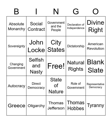 Types of Government Bingo Card