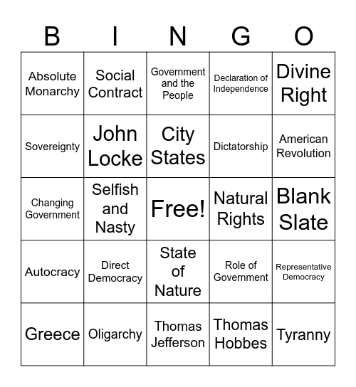 Types of Government Bingo Card