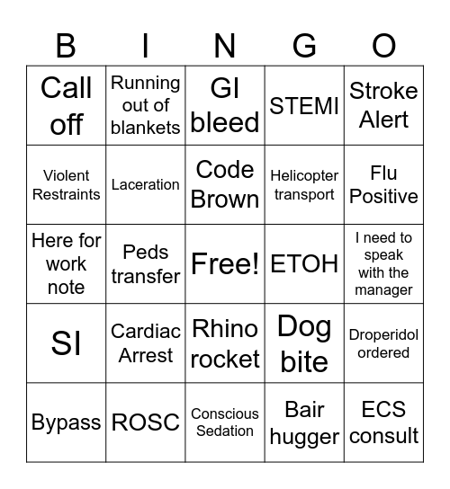 ER Nurse's Week Bingo!!! Bingo Card