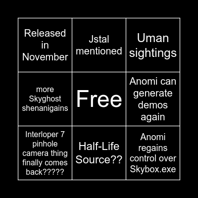 Interloper Bingo Card