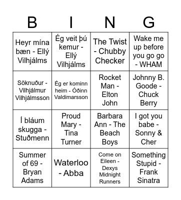 TÓNLIST Bingo Card